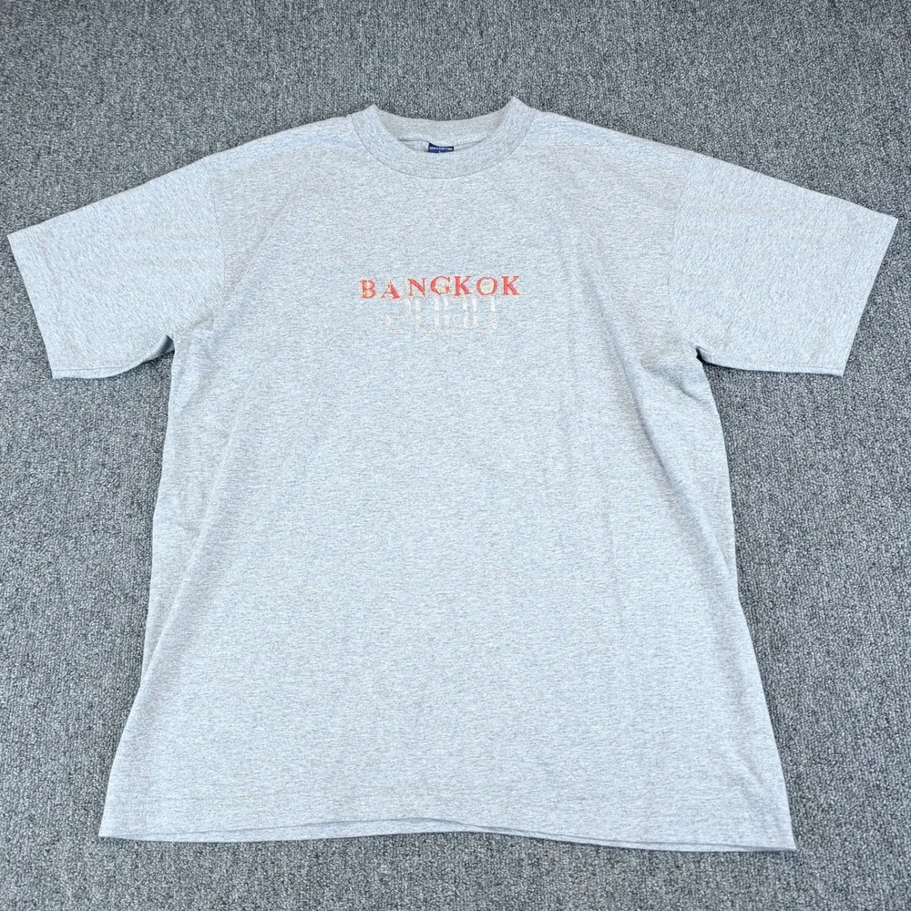 Vintage Y2K Bangkok 2000 Souvenir T-Shirt Mens Large Grey Cotton Embroidered Tee